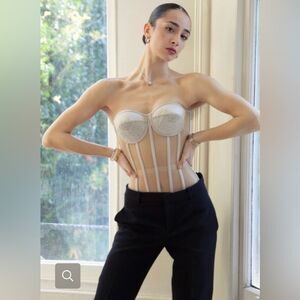 PERFECT CORSET NY  Satin Corset Beige Size Medium Lace Up Back Girdle NWT